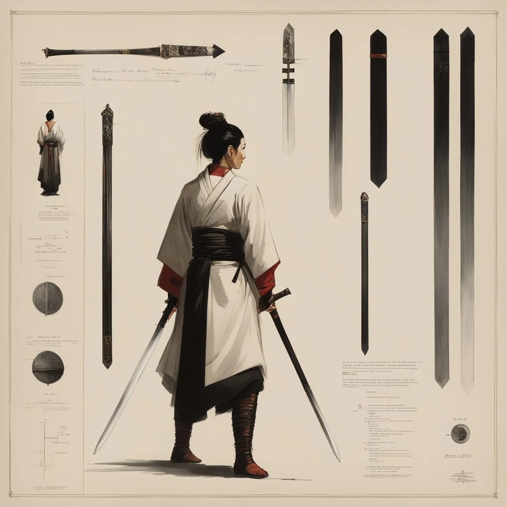 ConceptSheet by Guy Borremans: 'The Prince of Bushido marial arts' - Mithril katana Design for the woman monk