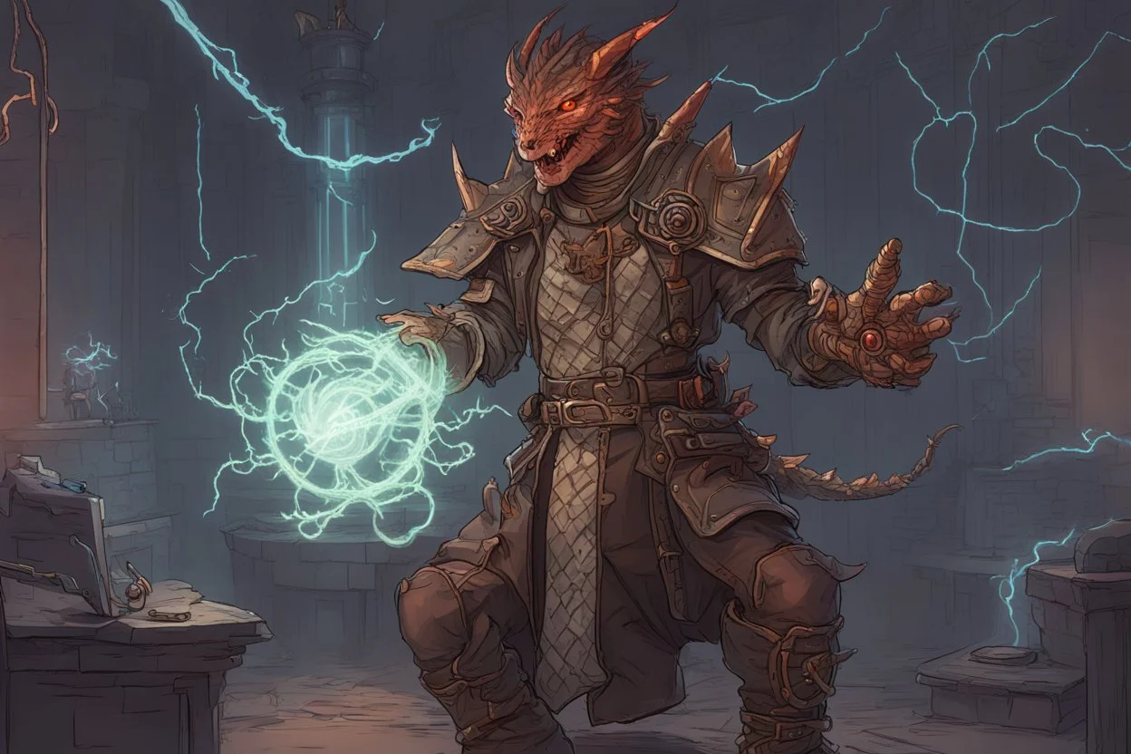 a dragon-born artificer who uses Tesla coils as weapons