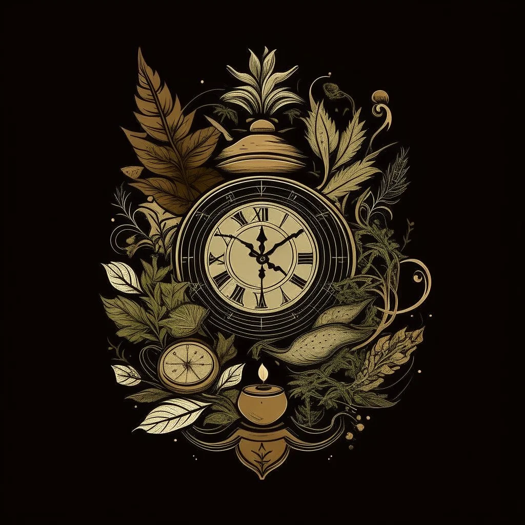 mystical Logo: time, chronos, herbs