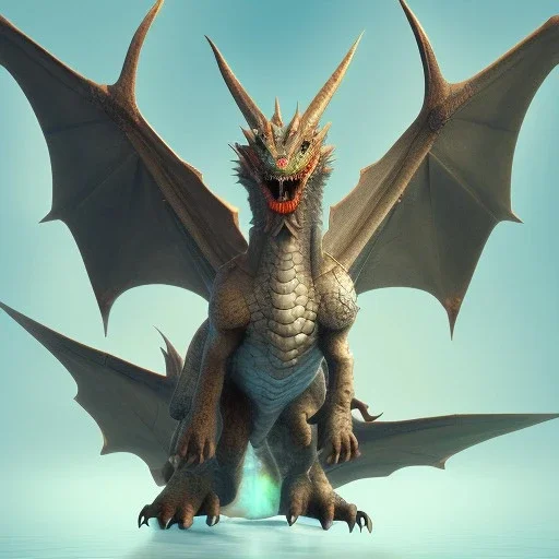 This dragon has 4 horns pointing foward. Its neck is short; Its snout is vertically tall, wide, short, and smooth. Its teeth are short. It has rounded claws, frills, and soft scales. Its tail is medium length and very wide.