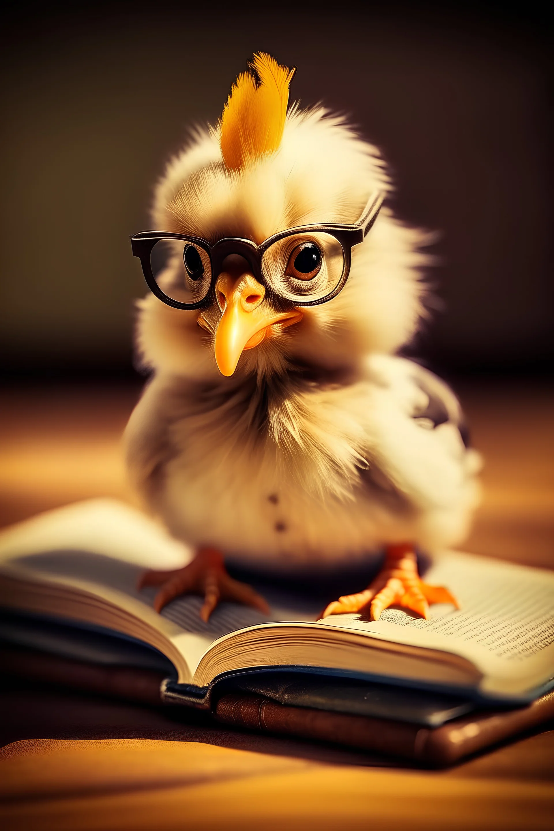 صورة صغيرة الدجاجة وصغير الحجم وهو للجامعة ويحمل في يده كتاب