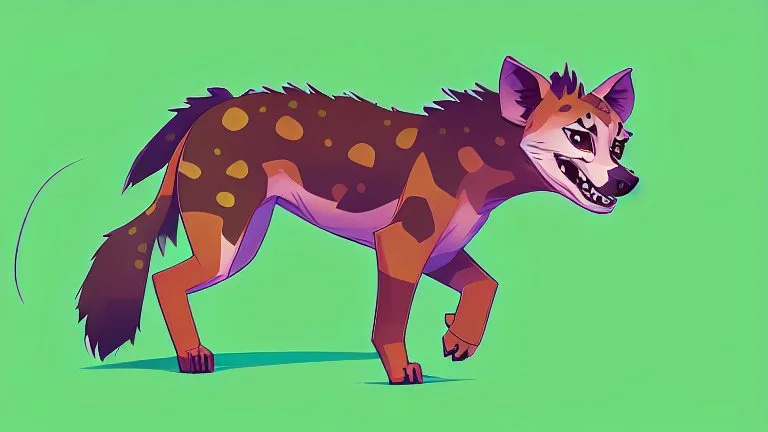 Cute chibi hyena dog chasing its own tail, cartoony, colorful, exaggerated, simplified, adorable