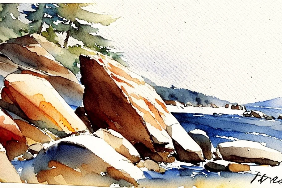 Sunny day, mountains, rocks, winslow homer watercolor paintings