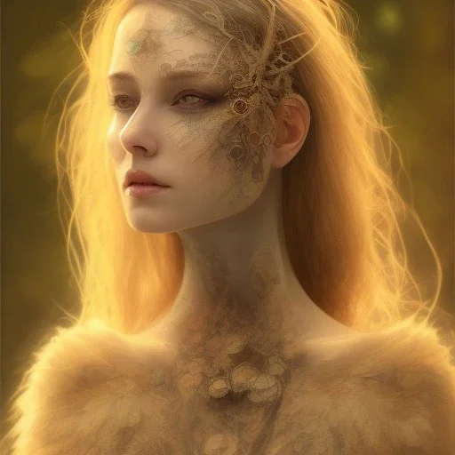 Portrait of beautiful girl, plant, metal, feathers, Dryad, fae, sidhe, ominous, nature, plants, wildflower, facepaint, dnd character portrait, intricate, oil on canvas, masterpiece, expert, insanely detailed, 4k resolution, retroanime style, cute big circular reflective eyes, cinematic smooth, intricate detail , soft smooth lighting, soft pastel colors, painted Renaissance style,bokeh, 800mm lens