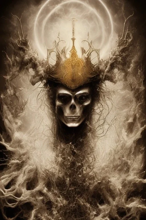 Realistic anime black metal corpsepaint god with golden crown