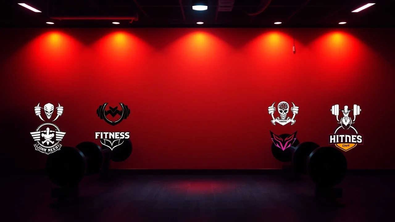 A background design suitable for a fitness club with an amazing color theme and several fitness logos in the image.