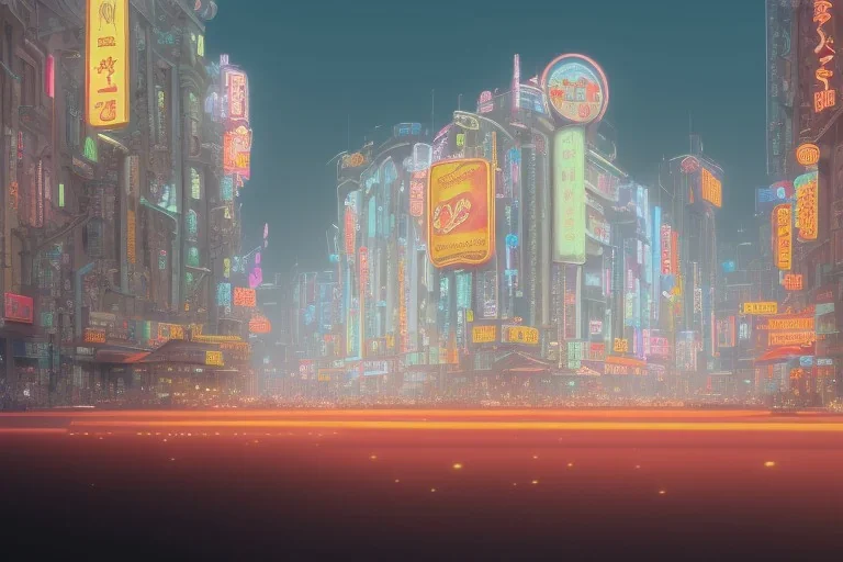 a highly detailed matte painting of buildings with billboards and neonsigns, crowded, by studio ghibli, makoto shinkai, by artgerm, by wlop, by greg rutkowski, octane render, volumetric lighting, volumetric clouds, global illumination, sss, hdr, uhd, 4k resolution, vivacity colors, trending on artstation, masterpiece