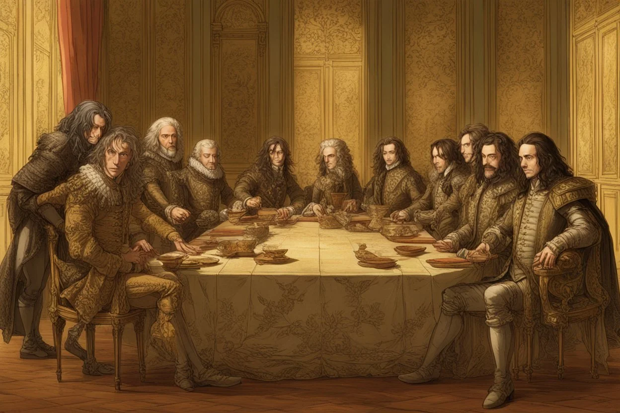 ministres du roi et le roi assis autour d’une longue table a versailles