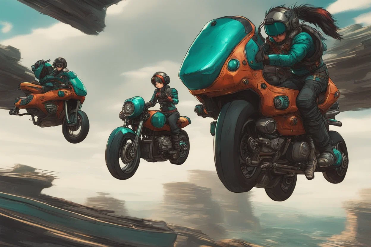 flying motocycle bulma cyberpunk realistic