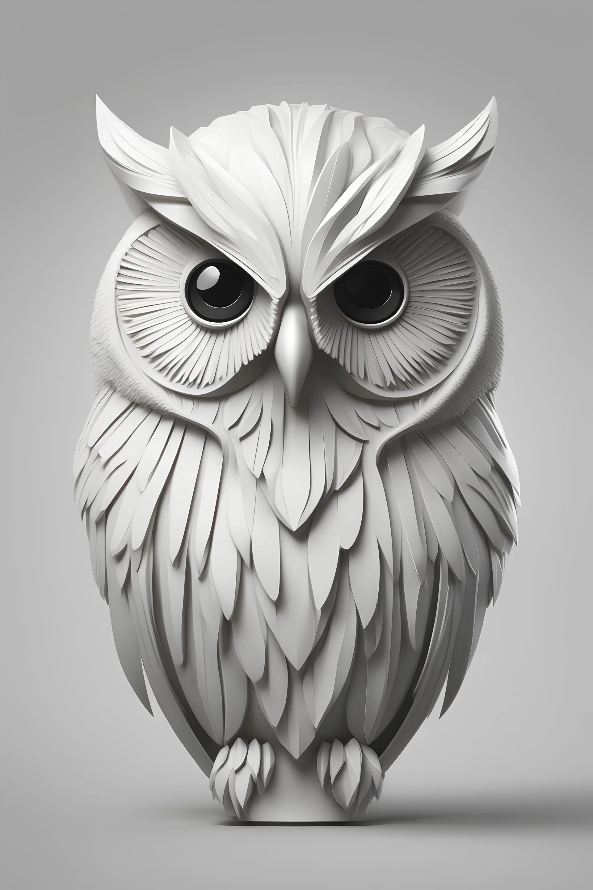 logo design, bunchy, 3d lighting, white devil owl, highly detailed face, cut off, symmetrical, friendly, minimal, round, simple, cute