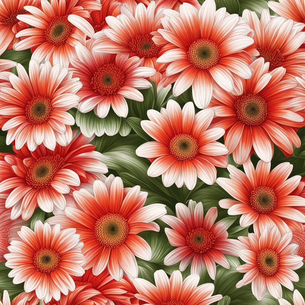 gerbera daisy flower on white background, illustration, seamless tile