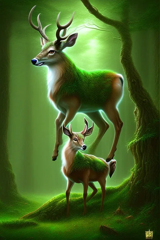 dream deer god druid deep forest green mystic