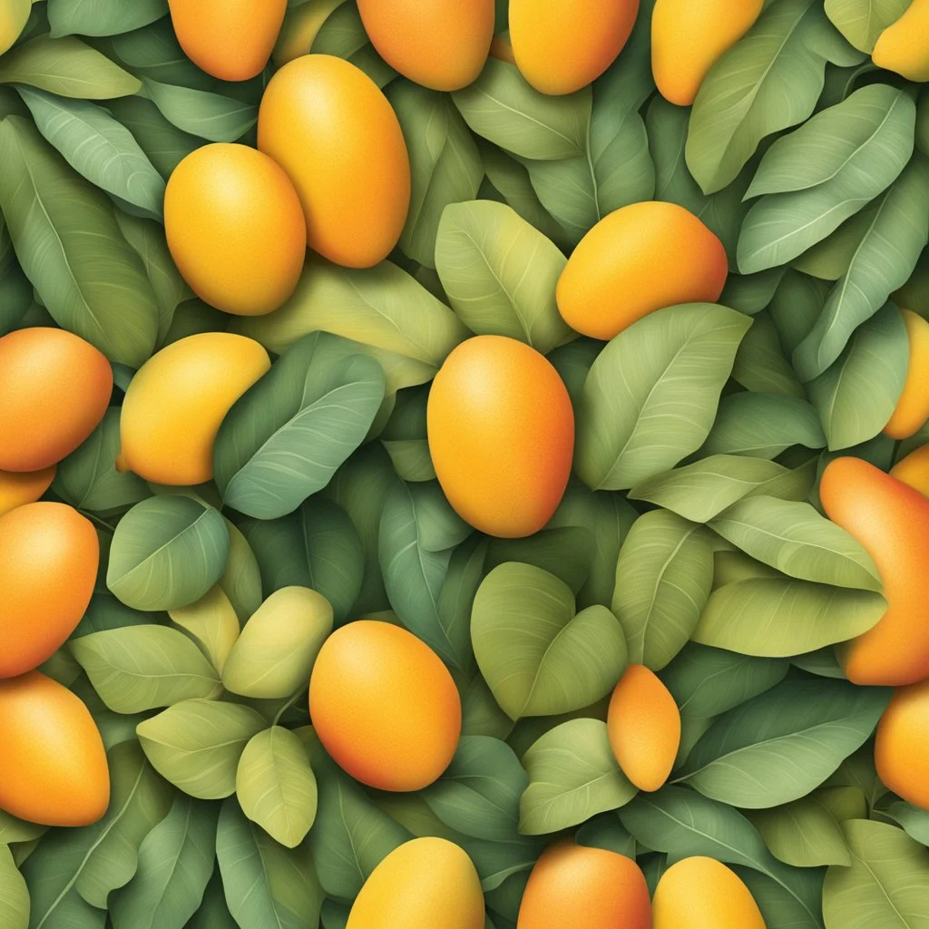 A background with colors of mango and its leaves and some light orange