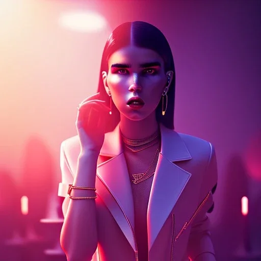 Mystery dua lipa, Ambiance dramatique, dramatic lighting, volumetric lighting, concert background, hyperrealisme, 8k, high quality, lot of details, fit within portrait