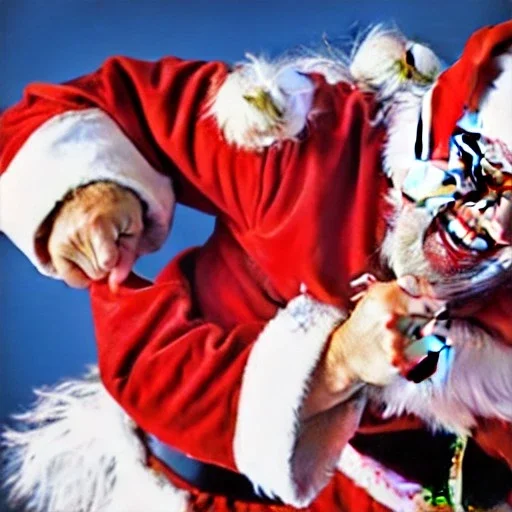 freaky Santa, laughing, flying, wings