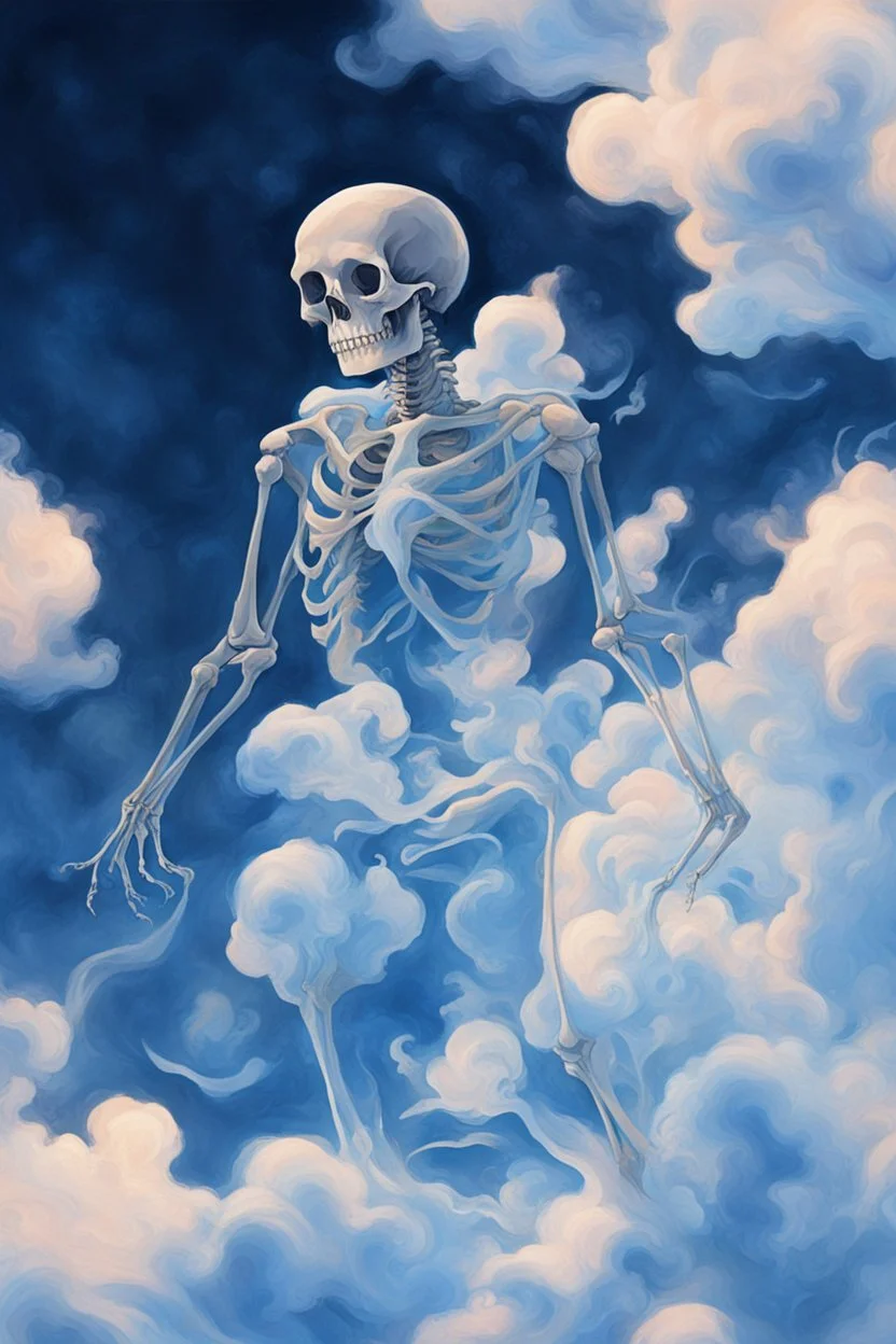 A graceful skeleton demigod floating through a ...