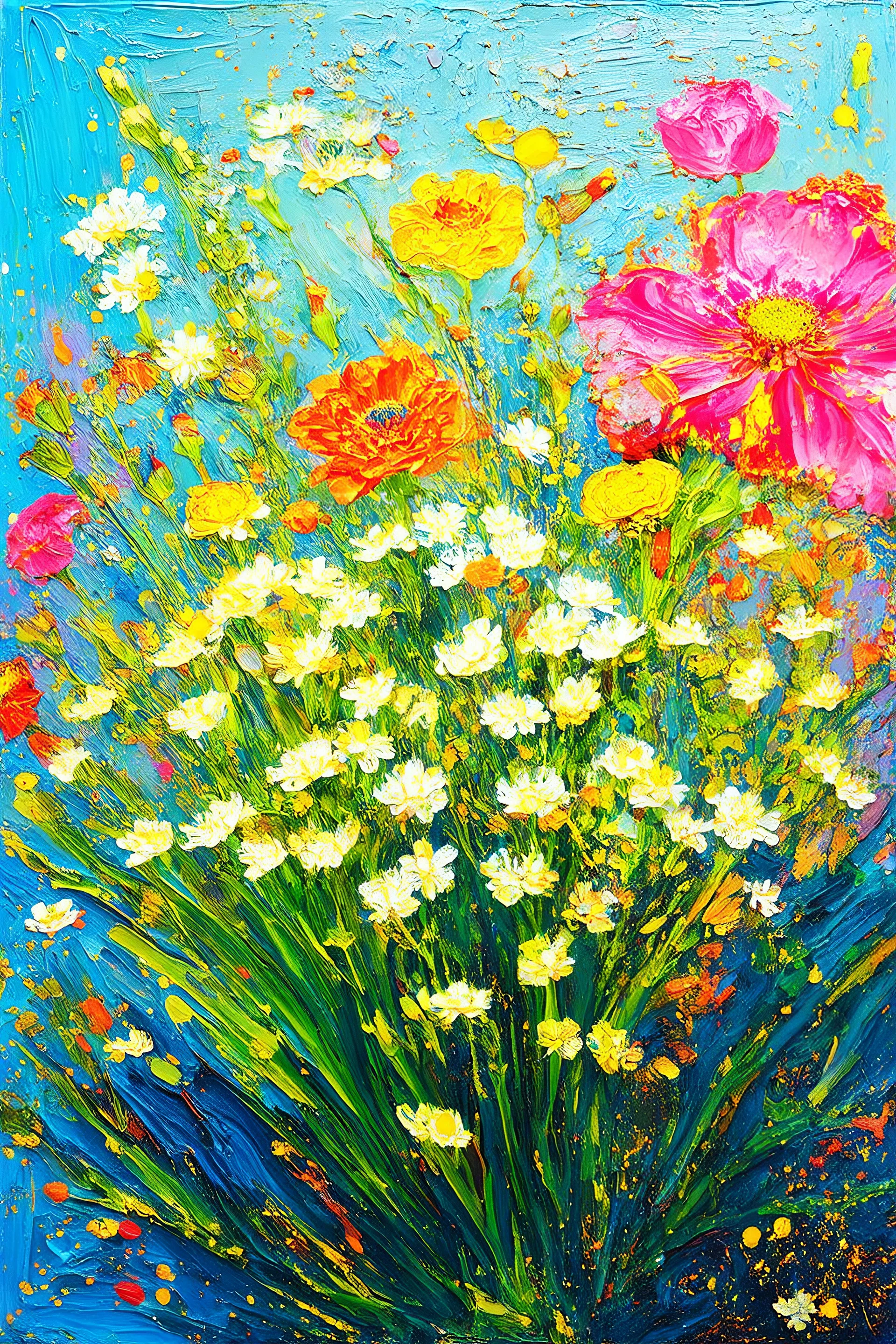 ideal image optimization, the best lush Candytuft flower result, Create stunning summer flowers art combining Gustav Klimt's intricate style with Pierre-Auguste Renoir's vibrant brushstrokes. Use alcohol ink splatter for dynamic elements. Aim for hyper-detailed super realism in 8K, with bright neon colors and gold accents, capturing a radiant summer day. Add an Art Nouveau aesthetic to enhance elegance and sophistication of this award-winning Masterpiece seamless pattern