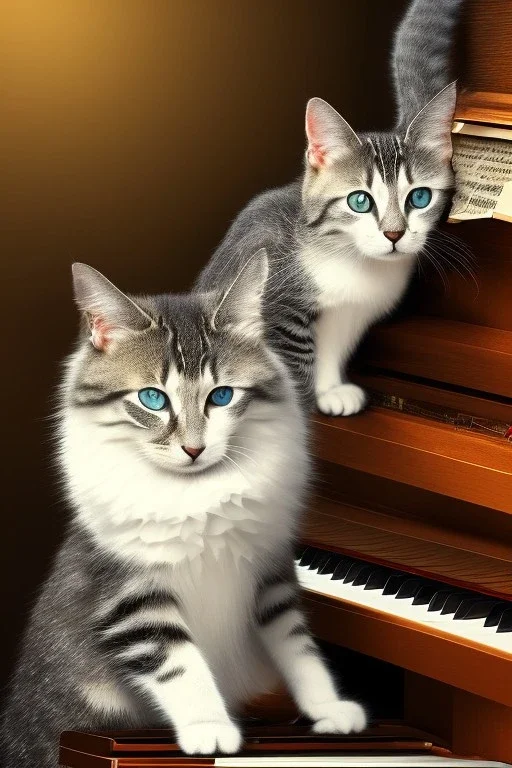 A young beautiful cat, portrait, is playing on a piano, in Vienna,