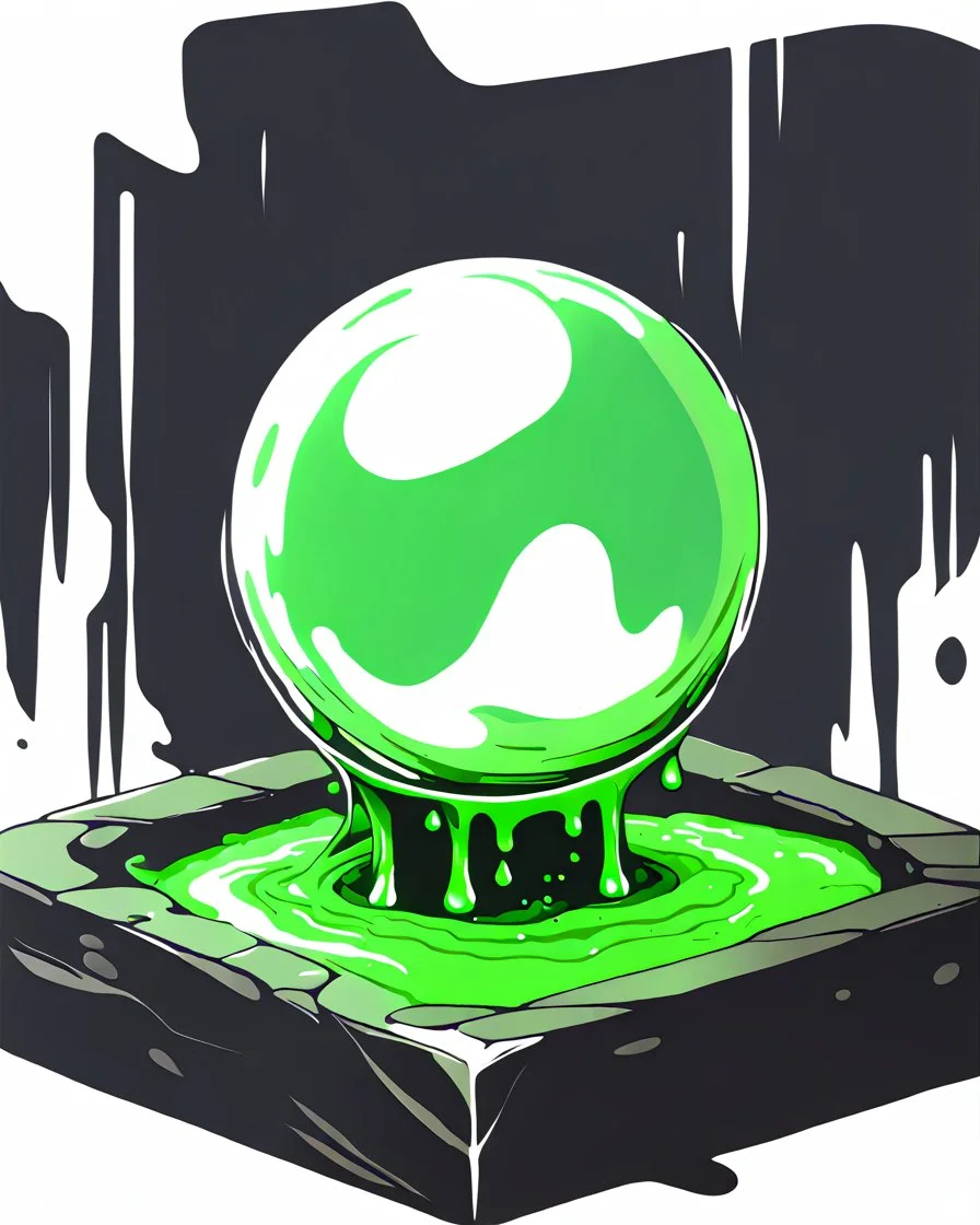 tabletop RPG green cube slime with white sphere inside rpg art no background