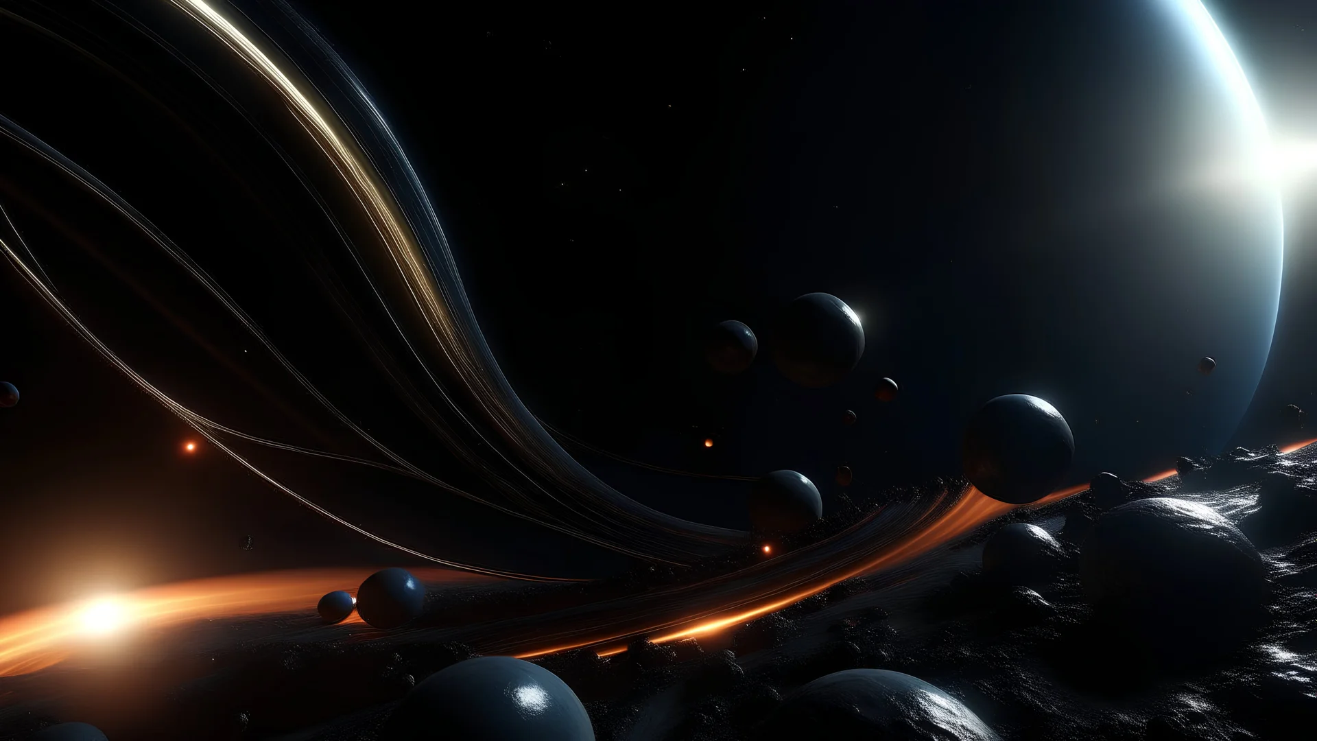 4k, hyper-realistic, Ultra-HD, Ray-tracing, black hole, planets, space, stars, destruction