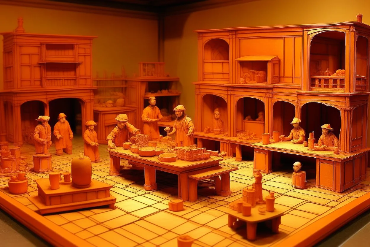 An orange toy factory painted by Leonardo da Vinci