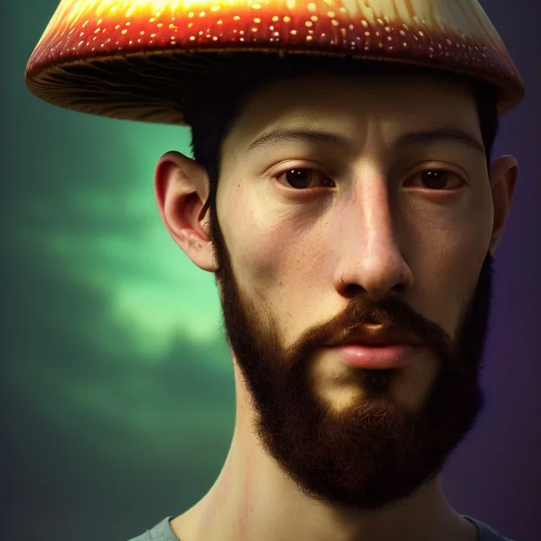 Portrait of a young man, with a magic mushroom on his head, psychedelic style, in Alexandre cabanel style, 8k, HD, cinematography, photorealistic, Cinematic, Color Grading, Ultra-Wide Angle, Depth of Field, hyper-detailed, beautifully color-coded, insane details, intricate details, beautifully color graded, Cinematic, Color Grading, Editorial Photography, Depth of Field, DOF, Tilt Blur, White Balance, 32k, Super-Resolution, Megapixel, ProPhoto RGB, VR, Halfrear Lighting, Backlight, Nat