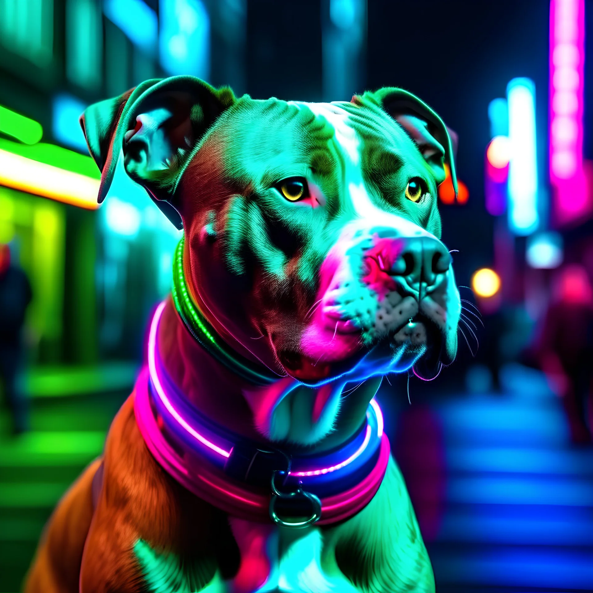 um pitbull rapper com luzes de neon em londres