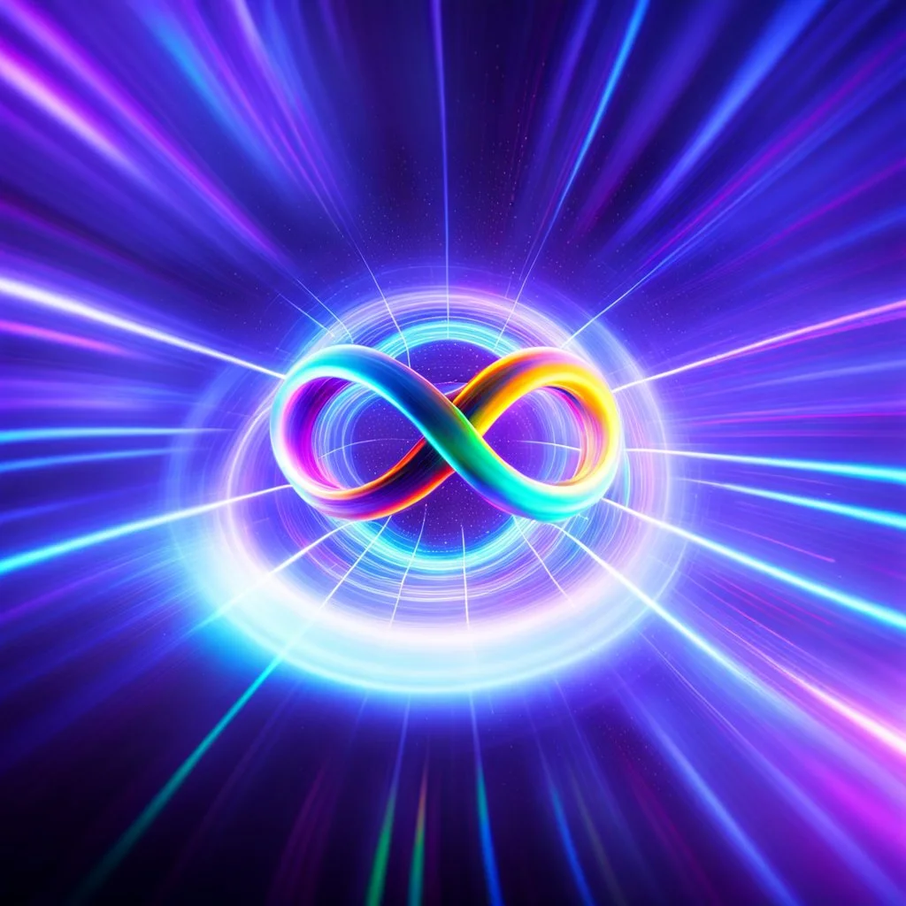 infinity symbol brightly coloured ∞ moving at warp speed, colours from infinity flowing through image with speed, DSLR with a 80mm lens, set to f/16 and a slow shutter speed of 1/15s, striking, neon, chiaroscuro, dramatic, captivating, powerful, fantasy, beautiful, octane render, 16k post-production, artstation: award-winning: atmospheric: commanding: fantastical: clarity: ultra quality: striking: brilliance: stunning colors: amazing depth; lens: f/11, 35mm