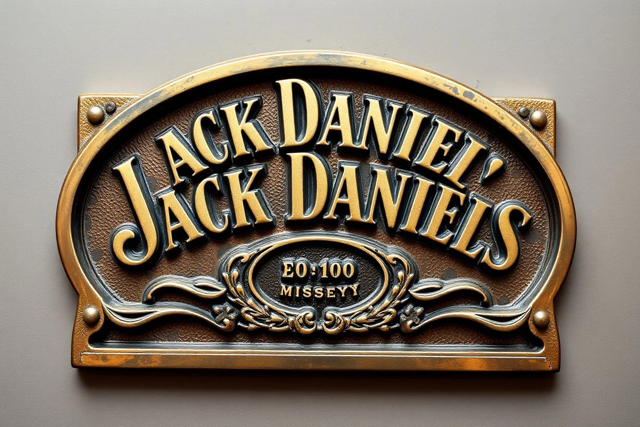 a Jack Daniels style graphic element made of brass