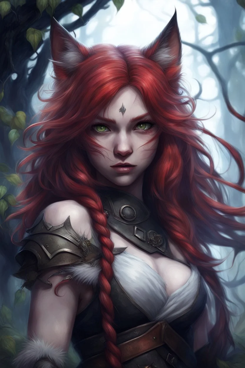 CAT GIRL, FANTASY, VINES, SOULLESS, FLUFFY TAIL, VIKING RED HAIR, METAL