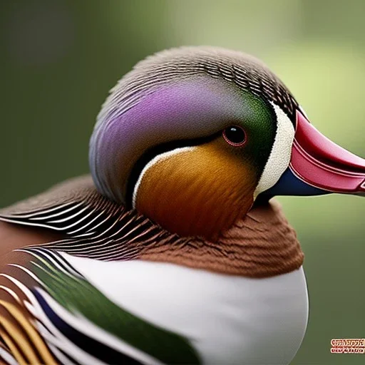 pixar style, volumetric summer garden environment and background, realistic painting of an mandarin duck, looking excited, volumetric lighting, dramatic lighting, detailed digital painting, extreme dense and fine fur, anime, ornate, colour-washed colors, elegant, small minutiae, tiny features, particulars, centered, smooth, sharp focus, renderman gofur render, 8k, uhd, detailed eyes, realistic shaded volumetric lighting, sunlight caustics, backlight, centered camera view