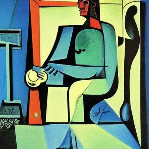 surreal lonely android in picasso painting