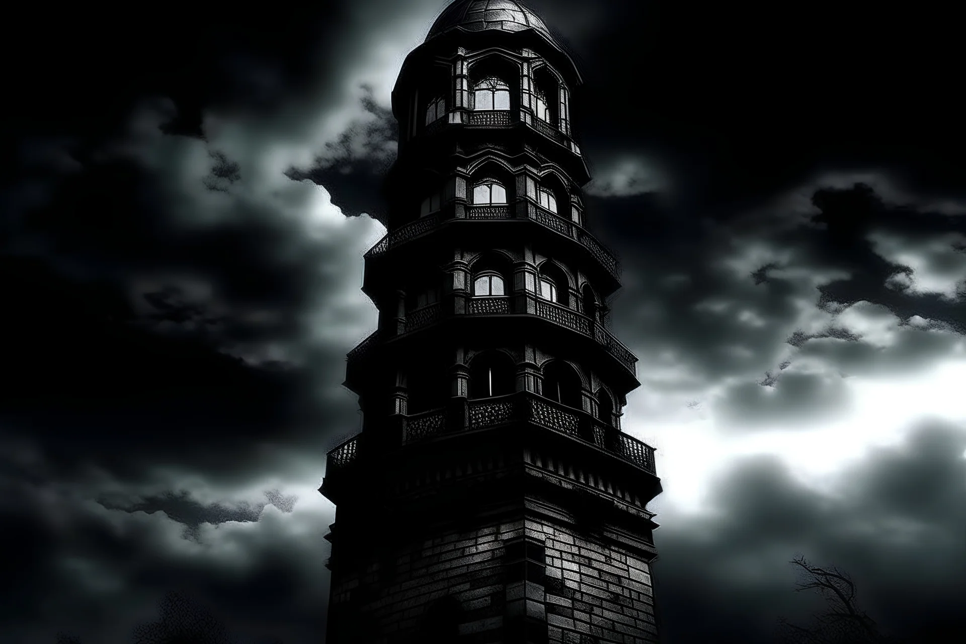 Evil with darkness Ottoman Tower up into the sky
