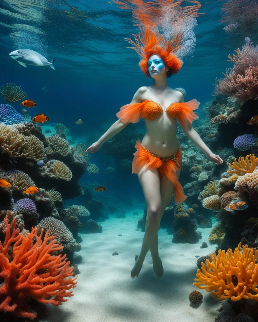 Gorgeous Photography Beautiful Sea Queen Walk in An underwater scene teeming with colorful coral, full busy clownfish, and gentle sea turtle