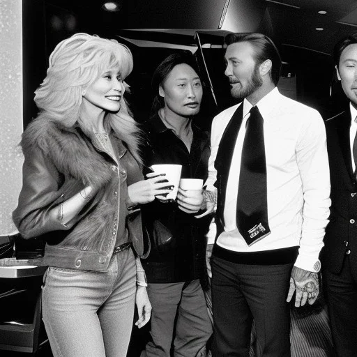 Courtney Cox, Dolly Parton, David Beckham and Ken Watanabe chatting happily over coffee at Starbucks