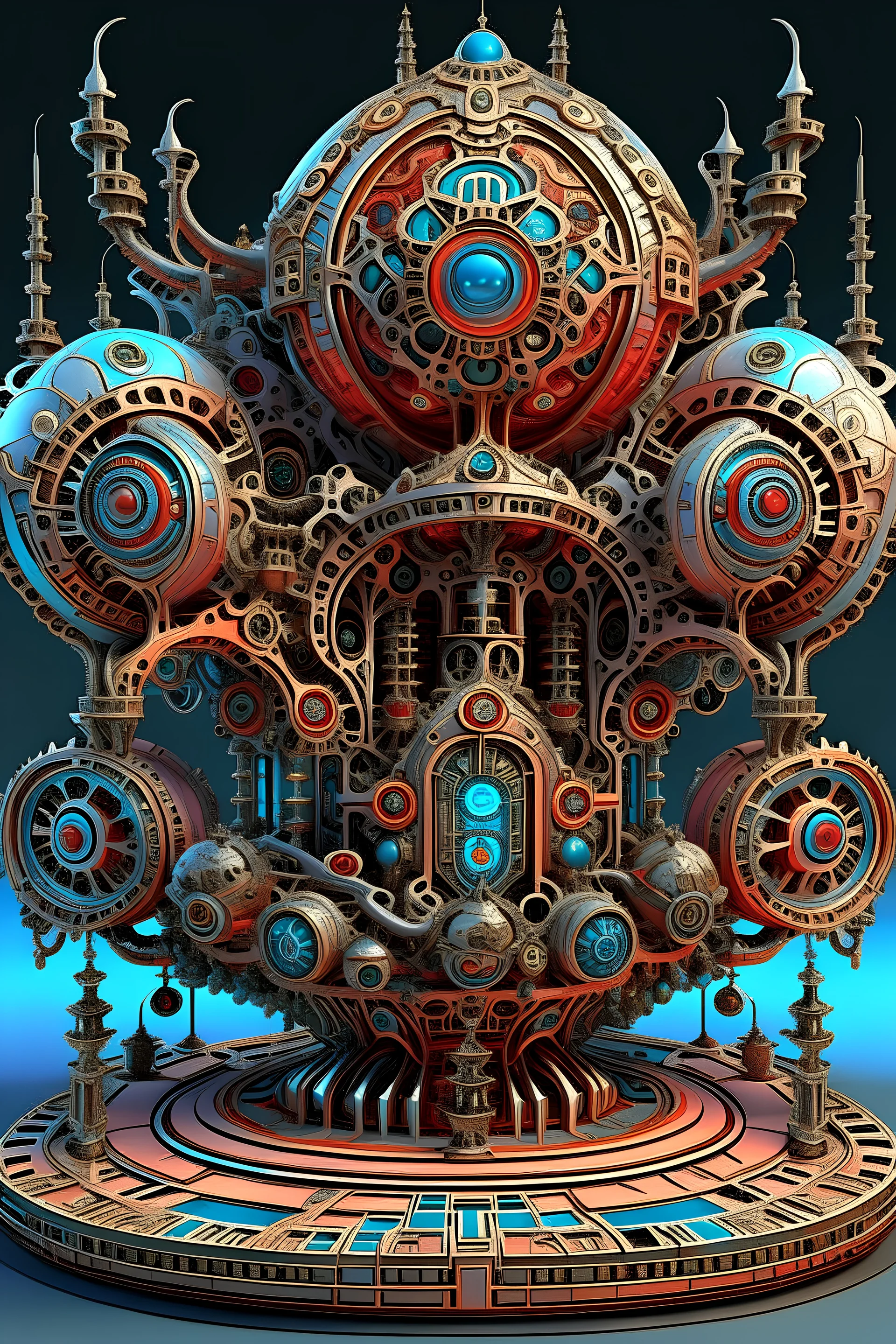 Expressively detailed and intricate 3d rendering of a hyperrealistic “steampunk objects”: front view, symetric, dripping colorful paint, tribalism, pillar, gothic, shamanism, cosmic fractals, dystopian, dendritic, stylized fantasy, mati klarwein, artstation: award-winning: professional portrait: atmospheric: commanding: fantastical: clarity: 16k: ultra quality: striking: brilliance: stunning colors: amazing depth: masterfully crafted.