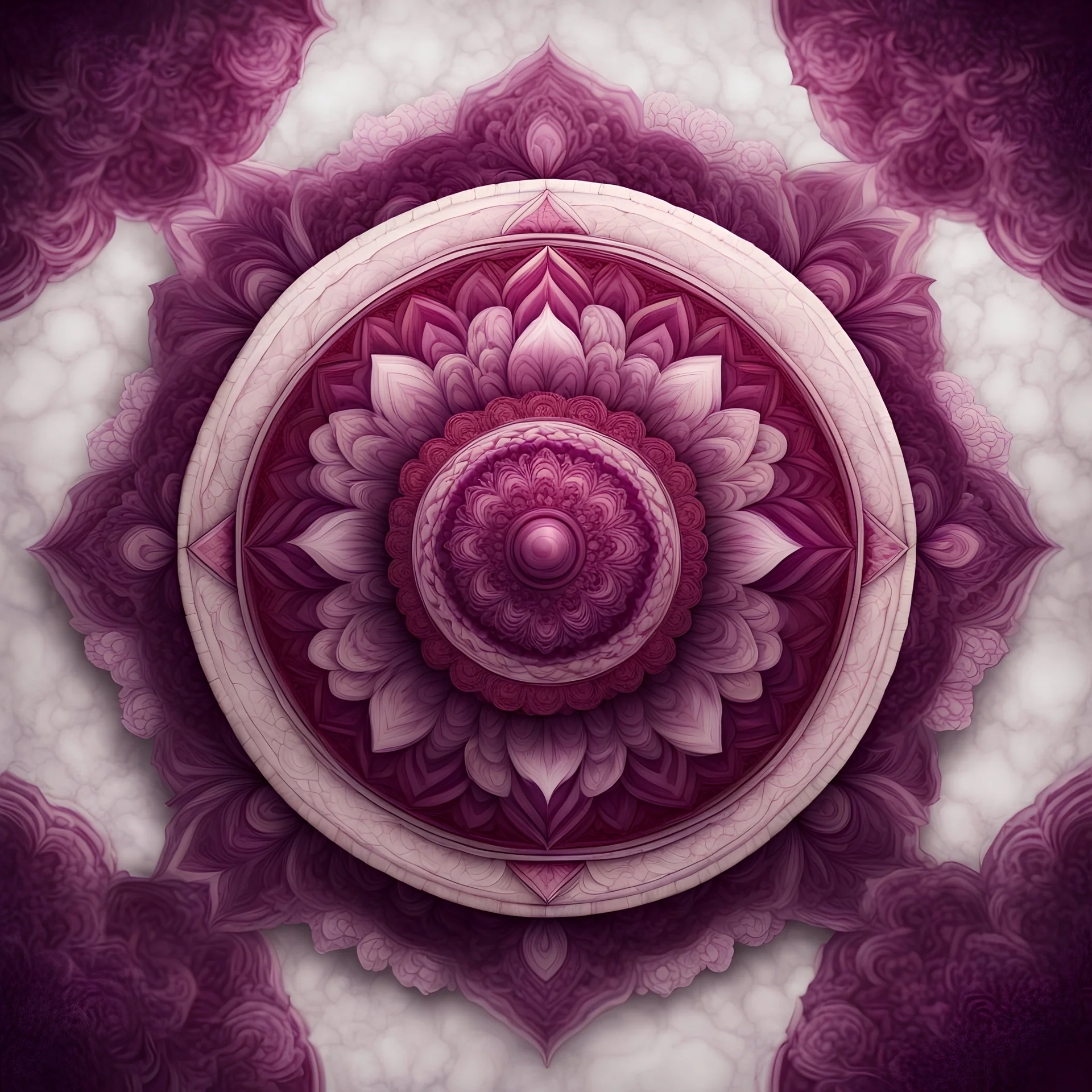 Hyper Realistic marble patterned mandala design maroon & purple with vignette effect