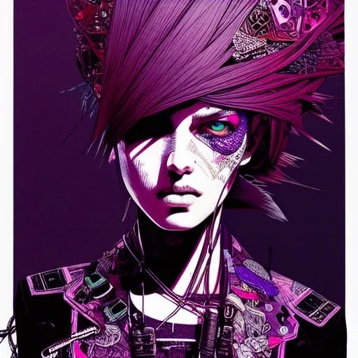 beautiful punk girl, hyper detailed, intricately detailed, illustration by <kilian eng> <Yoji Shinkawa>, purple tones,