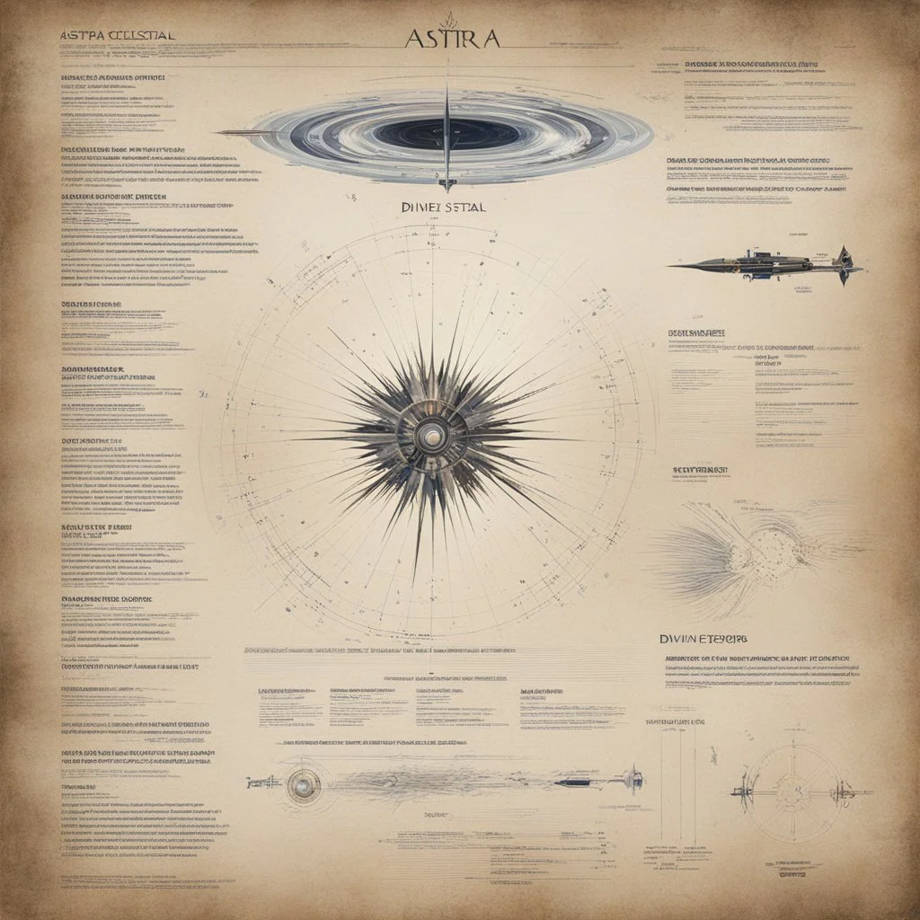 ConceptSheet: A document showing Astra – Divine celestial weapons with devastating impacts, so powerful of incomprehensible power.