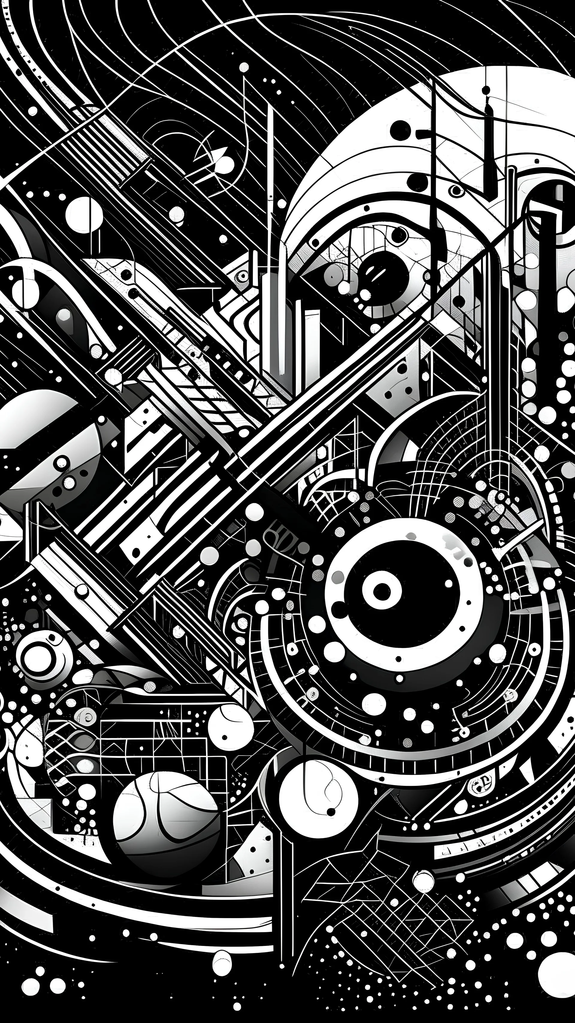 illustrate techno-strain and techno-additions in charles gibbons artist style black and white