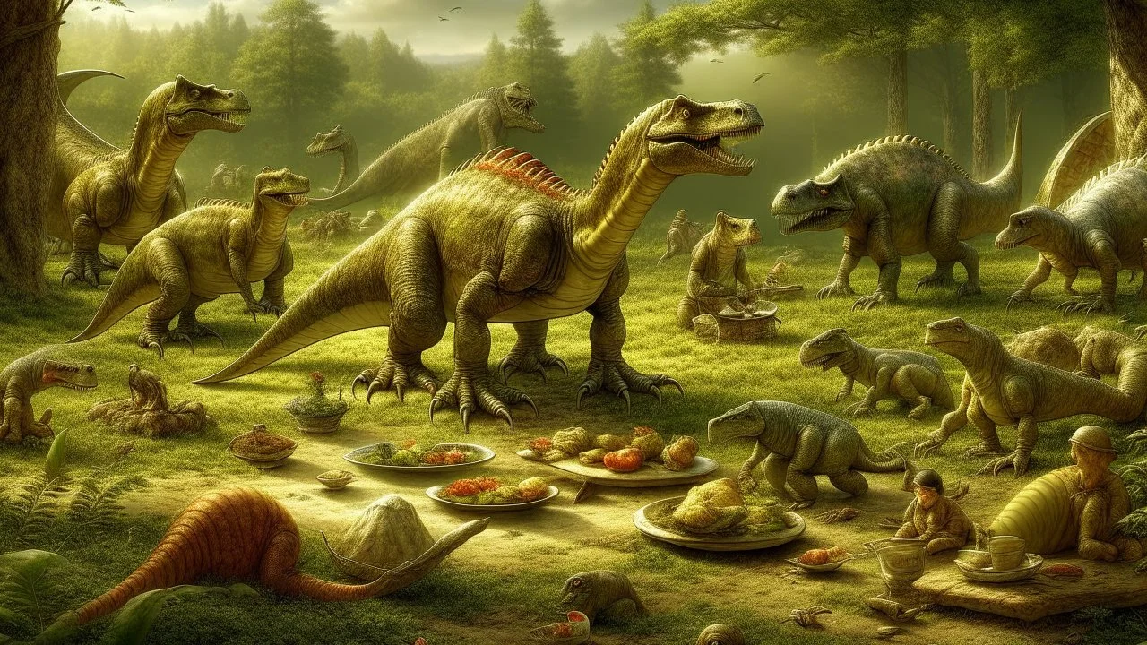 A hundred million years ago some dinosaurs met up to have a picnic and a play.