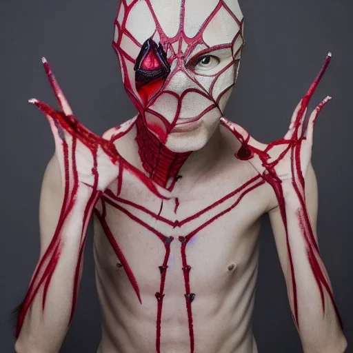 Spider human monster with white chitin and red flesh