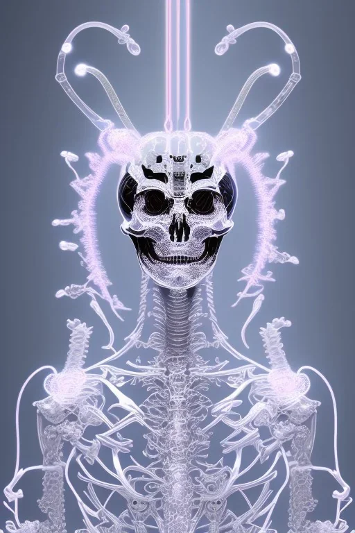 Futuristic Neon crystal skeleton samurai smoke glass fire water