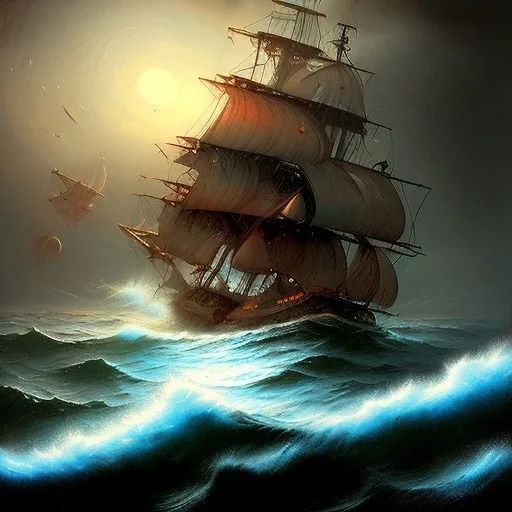 frank frazetta style, pirate ship battle, ocean, storm, night