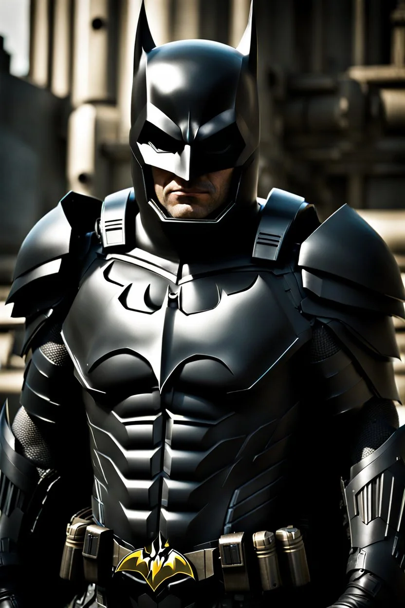 Batman in futuristic power armor, photograph