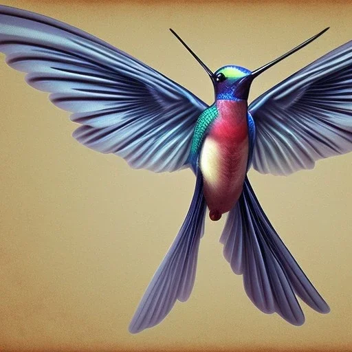 white, red and blue 3d cute colibri bird flying