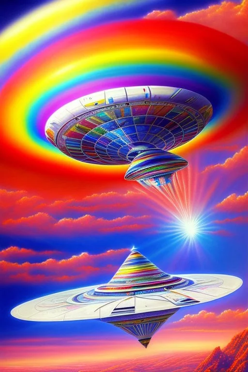 Very beautiful ufo rainbow futurist, intergalactic, mother ship