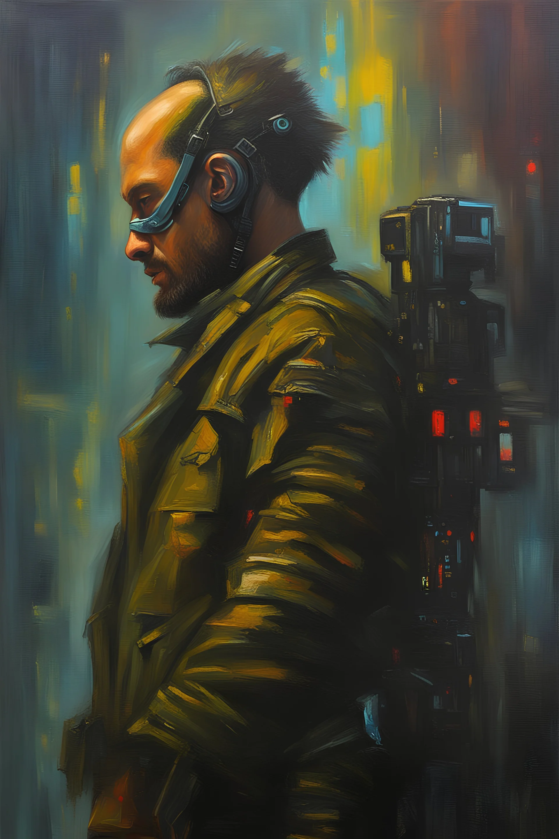 man, cyberpunk, oil painting,