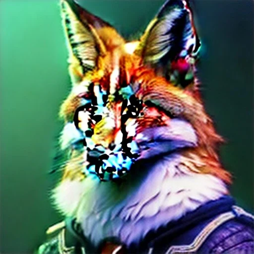 a fox fursona, darker colors, master quality, backlighting, soft lights, full body portrait, in frame, 8k, furry, fur, dark color pallet, robotic arm, cyberpunk, anthropomorphic, perfectly drawn face, well drawn paws