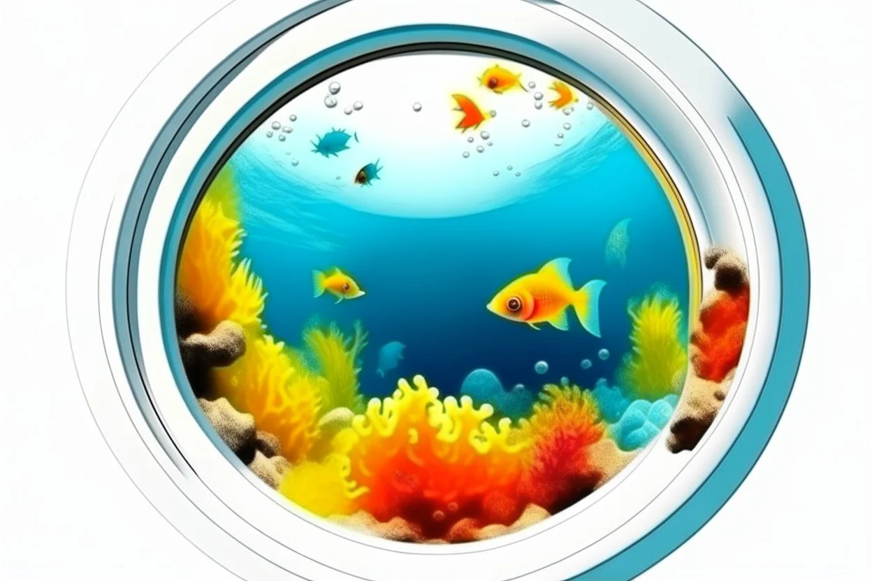 white,background,looking,through,a hole,or,window,,a,seeing,tropical,fish